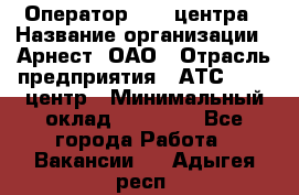 Оператор Call-центра › Название организации ­ Арнест, ОАО › Отрасль предприятия ­ АТС, call-центр › Минимальный оклад ­ 21 000 - Все города Работа » Вакансии   . Адыгея респ.